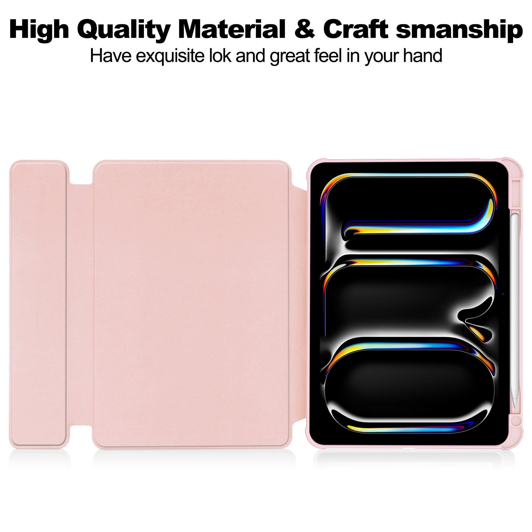 TECH CIRCLE Tablet Case for Apple iPad Air 11" (2024), 360 Degree Rotating Stand /Auto Sleep Sake /Magnetic Closure /Pencil/Stylus Holder /Full Coverage Protection, PU Leather Folio Case, Pink