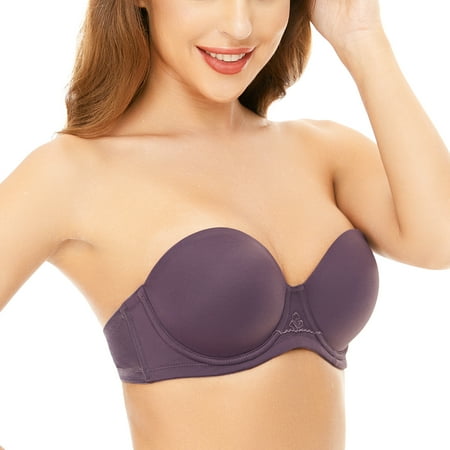 

Deyllo Women s Strapless Push Up Full Cup Plus Size Underwire Padded Bra Purple 36D
