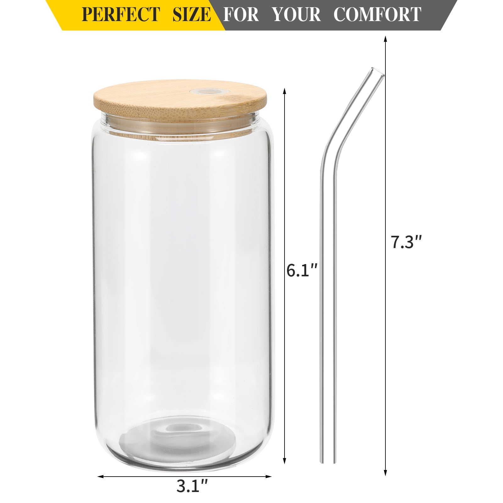 16 oz Beer Glasses Lids with Straw Hole Drinking Glass Cups Anticorrosion  Beer Can Cups Lids Bamboo Lids with Brush for 16 oz Canned Beer Glasses Jar