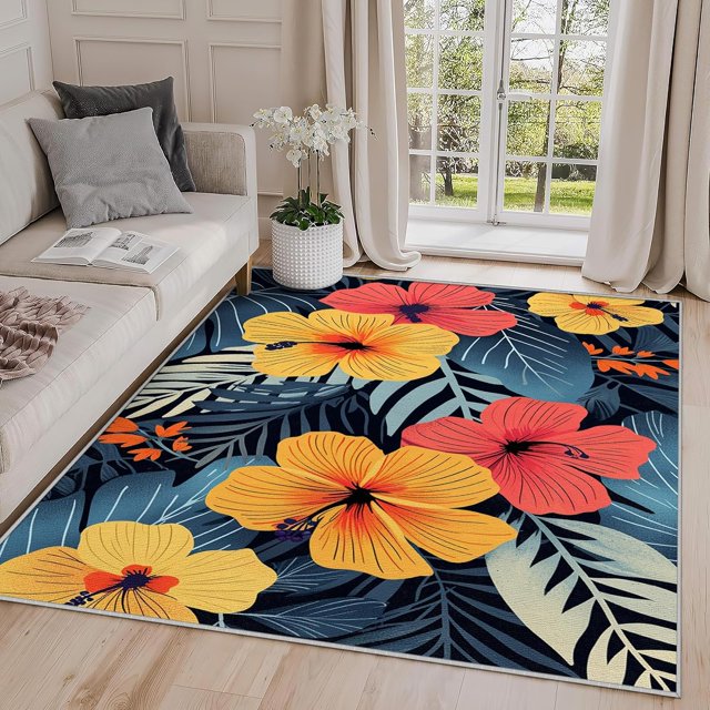2x3 Rug, Tropical Floral Door Mat, Leaf Flower Botanical Rug, Girls Spring Rugs for Entryway, Washable & Non Slip & Soft Low Pile Small Carpet, Indoor Doormat, Home Decor & Gifts