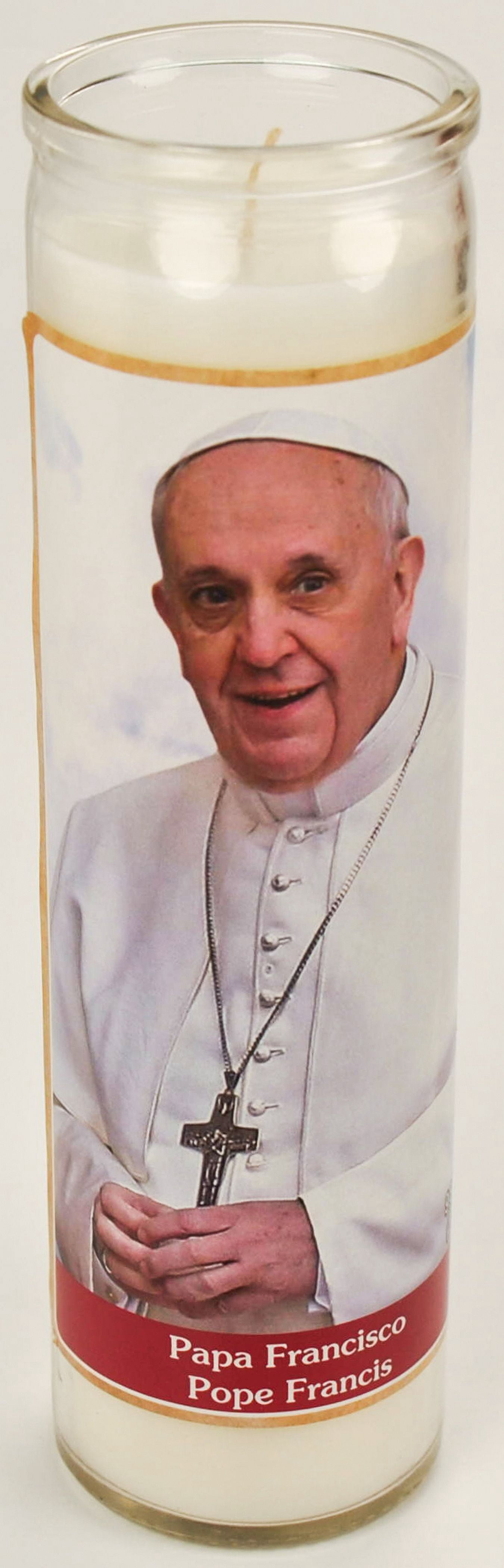 (4 pack) Prayer Candle Pope Francis White Wax, 8 Inch