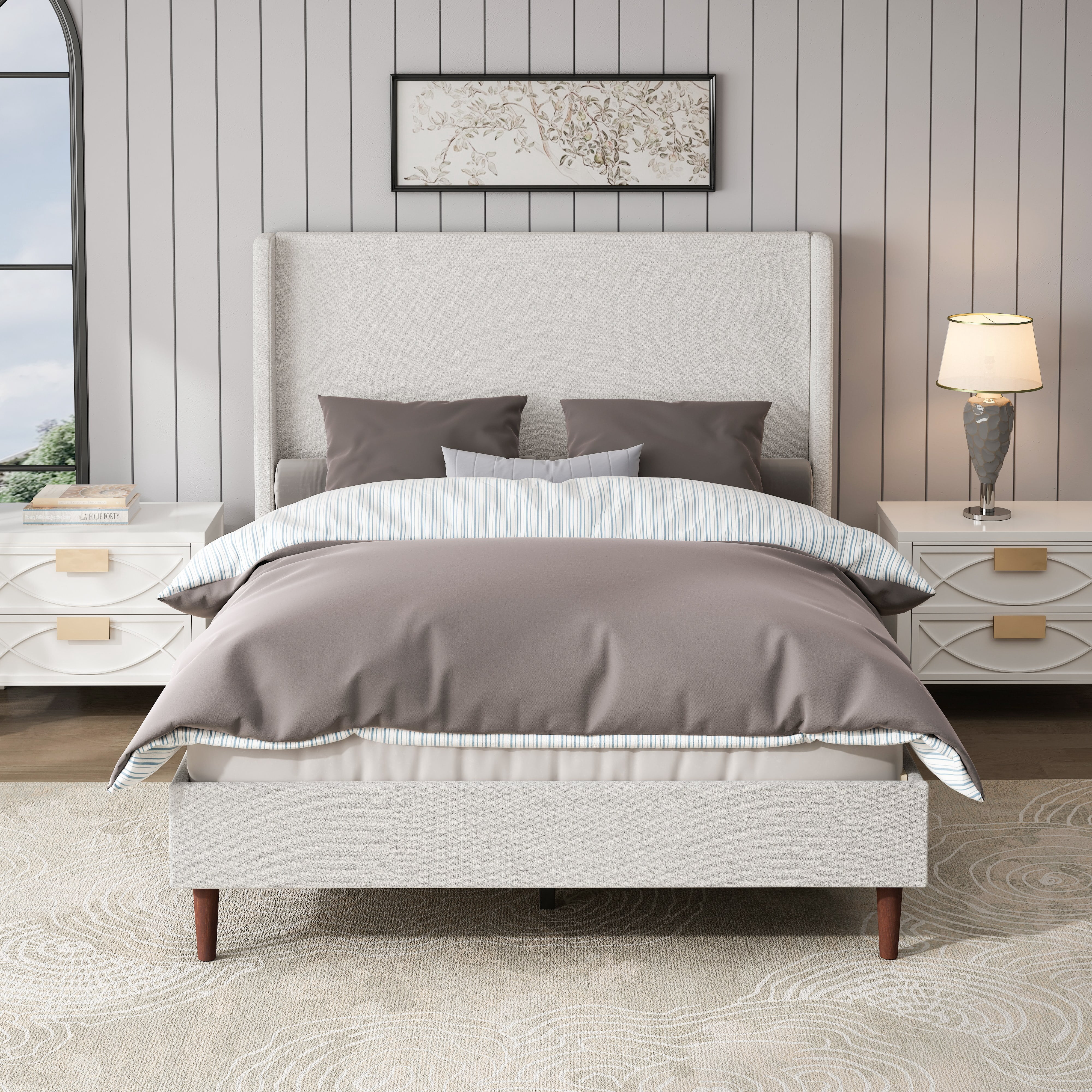 avobird Chenille Upholstered Headboard Queen Size, Bed Frame Mount, Featuring High-Density Sponge Padding, Luxury Texture No Box Spring Needed Comfort and Style, Ivory White