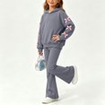 thumbnail image 5 of Ixbnca 2 Piece Outfits for Kids Girls Long Sleeve Hooded Sweatshirts High Waist Flare Pants Bow Fashion Clothes, 5 of 7