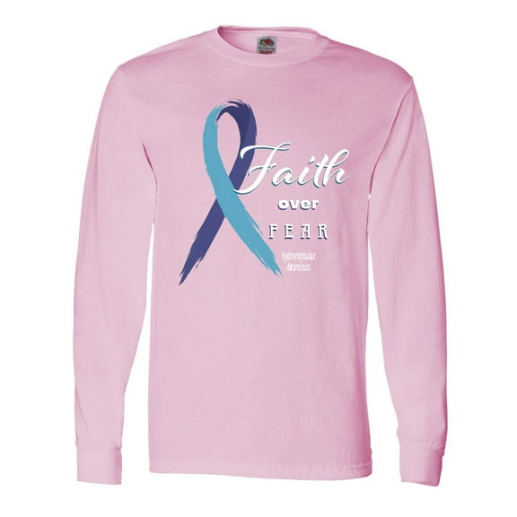 Inktastic Faith over Fear Hydrocephalus Awareness with Blue Ribbon Long Sleeve T-Shirt