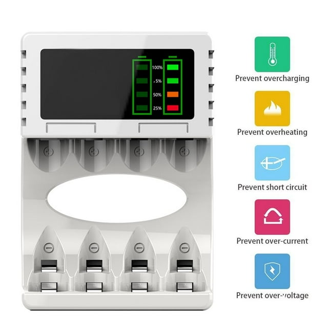 Chargeur de Pile Intelligent à Fentes Multiples, Chargeur Rapide de Pile Li-ion Rechargeable 18350 18500 18650 AAA Li-ion Rechargeable