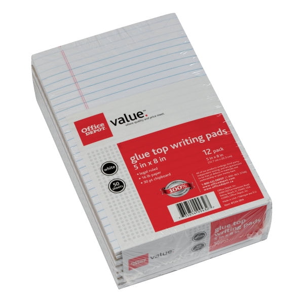 Office Depot® Brand Jr. GlueTop Writing Pads, 5" x 8", Narrow Ruled