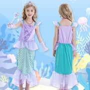 Jurebecia Mermaid Princess Dresses up Halloween Costume Birthday Party Cosplay Role Play Clothes 120 cm 5-6 Years