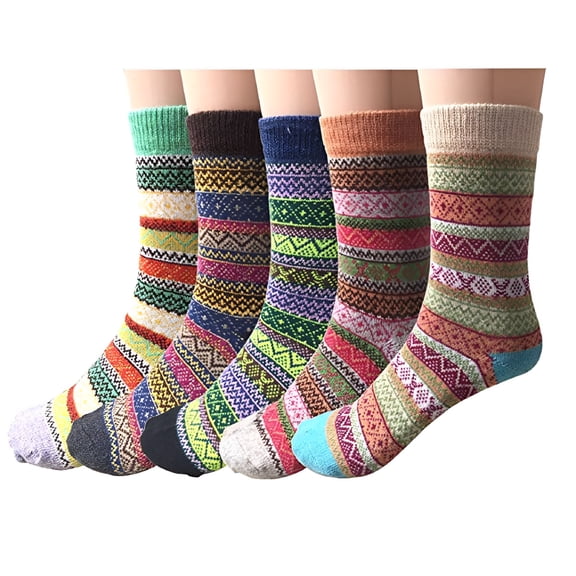 TELOLY 2026 New Pack of 5 Womens Vintage Style Thick Wool Warm Winter Crew Socks for Women Size 9-11 for Cold Weather, Outdoor Activities, Hiking, Casual Wear, Winter Sports.