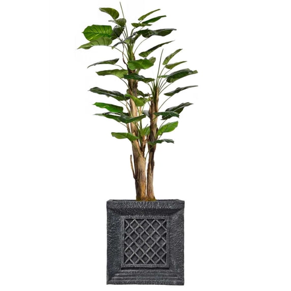 72" Tall Scindapsus Artificial Indoor/ Outdoor Faux Contemporary Aureus Burlap and Fiberstone Planter By Minx NY