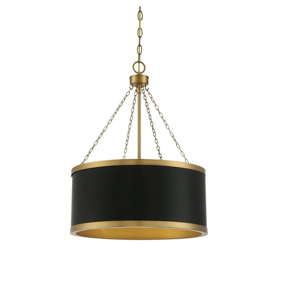 Black with Warm Brass Accents Six Light Pendant from the Delphi Collection