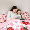 thumbnail image 4 of Homewish Kawaii Red Strawberry Bedding Comforter Set 7-Piece for Girls,Groovy Floral Flowers King Bedding Sets,Geometric Plaid Grid Ultra Soft Bed Sheets,Luxury Bedroom Decor,Reversible, 4 of 8