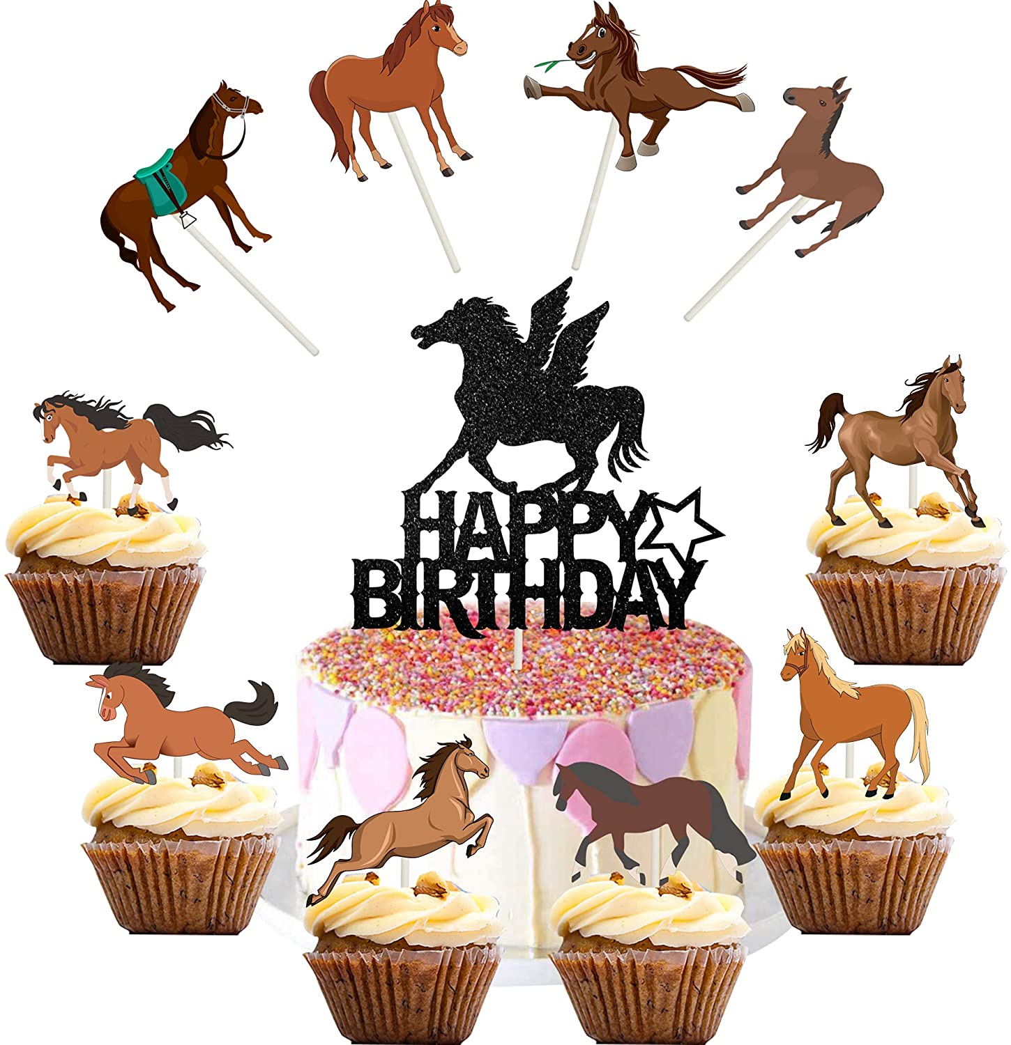 41 Pcs Horse Cupcake Toppers Horse Racing Birthday Cake Toppers Party ...