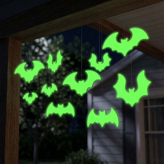 Spooky Halloween Decorations, Halloween Wooden Luminous Pendant Set, Glowing Bat Ornaments for Porch Party, House Wall Hanging Prop