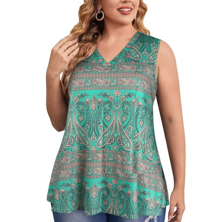 

FREE SHIPPING-camisole Women s Fashion Plus Size Printed Vest V-Neck Loose Sleeveless T-shirt Pullover Tops nightgowns for women lingerie valentines day birthday gifts Green