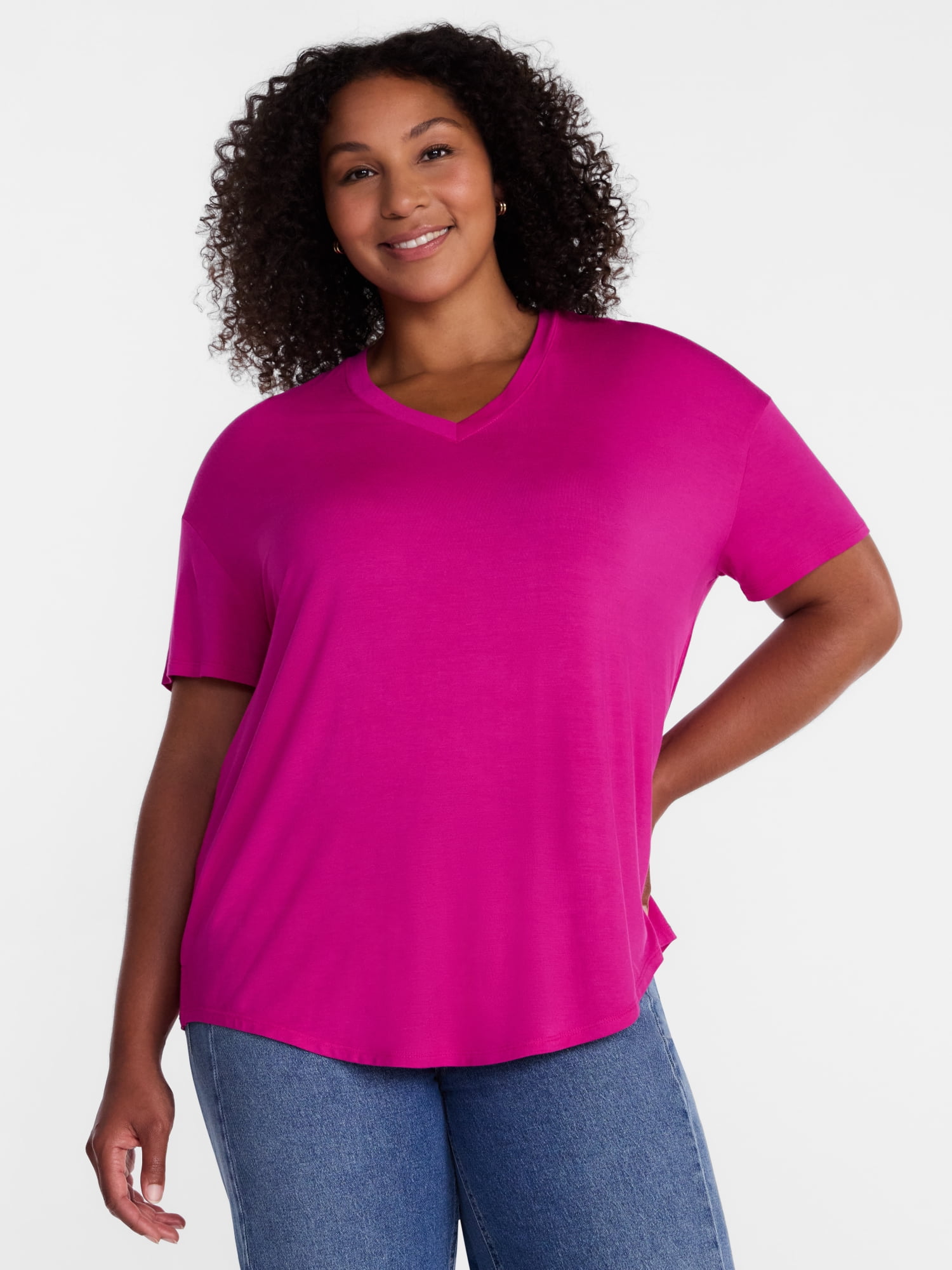 Time and Tru Women's V-Neck Tunic Tee with Short Sleeves, Sizes XS-XXXL