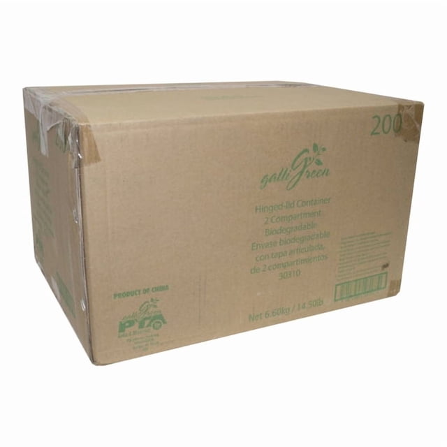 Galligreen Compostable Hinged-Lid Container with 2 Compartments, 9 x 6 in