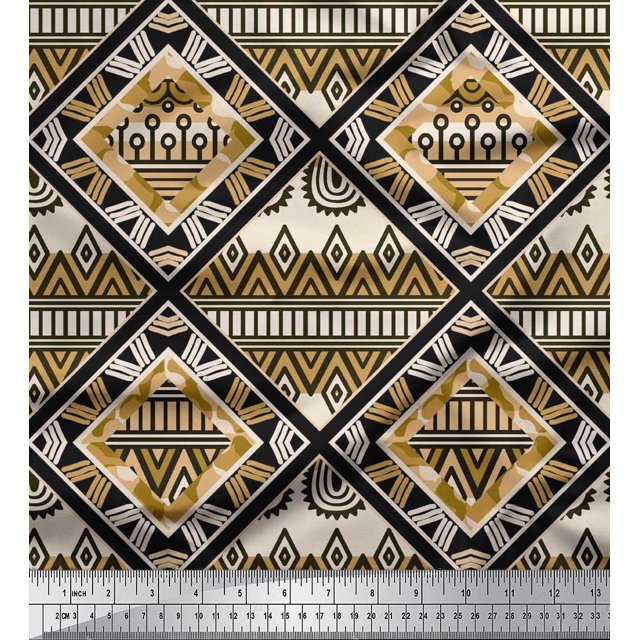 Soimoi Poly Georgette Fabric Argyle Geometric Printed Craft Fabric by the Yard 42 Inch Wide