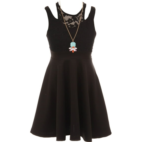 Little Girls Elegant Floral Lace Top Necklace Easter Party Flower Girl Dress Black 4 (2J1K1S4)