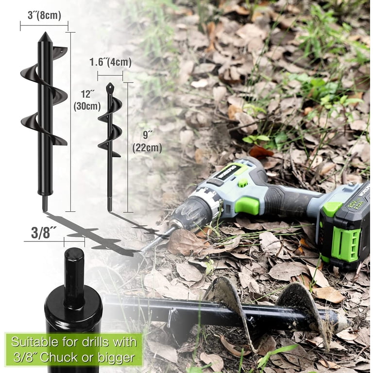 WORKPRO 2-Piece Garden Auger Drill Bit Set, 1.6" and 3" photo 2