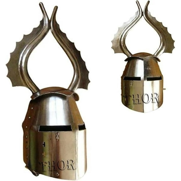 THOR INSTRUMENTS Medieval Knight Templar Horn Fantasy Warrior Helmet Steel Teutonic Winged Helmet Rustic Vintage Home Decor Gifts