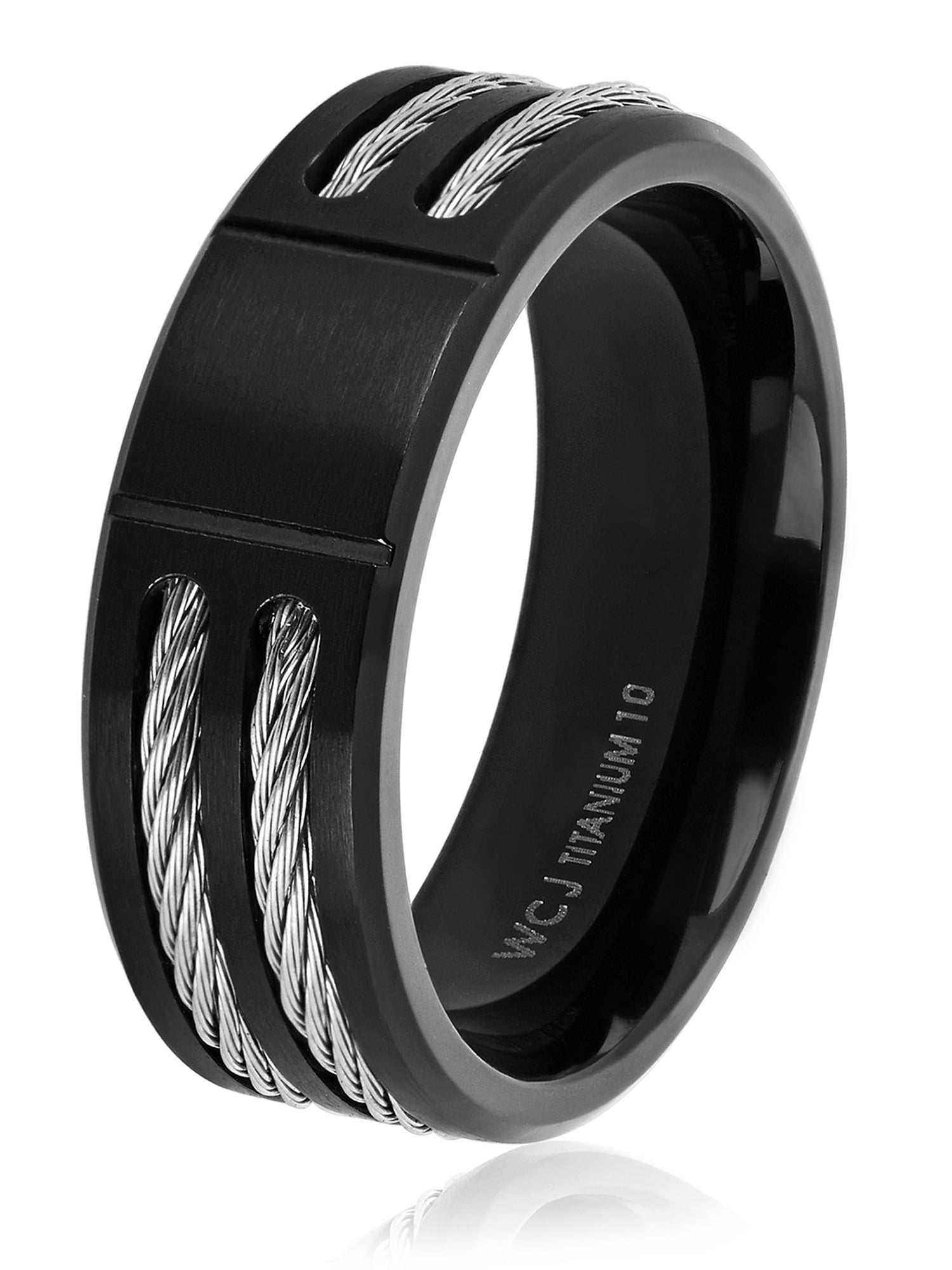 Titanium Black Cable Inlay 7mm Band Ring 