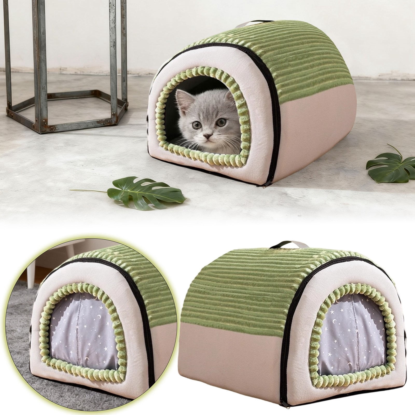 Enclosed Cat & Dog House Tent with Door Flap, Winter Warm Dog Cave Bed Cat Hideout for Small Dogs & Puppies, Removable Washable Pet Bed for Indoor Use All Seasons