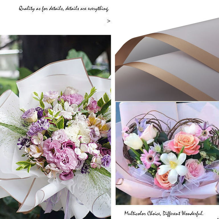 Leoyoubei 21 Sheet /7 Color Gold Edge Translucent Flower Wrapping Paper,Florist Bouquet Su