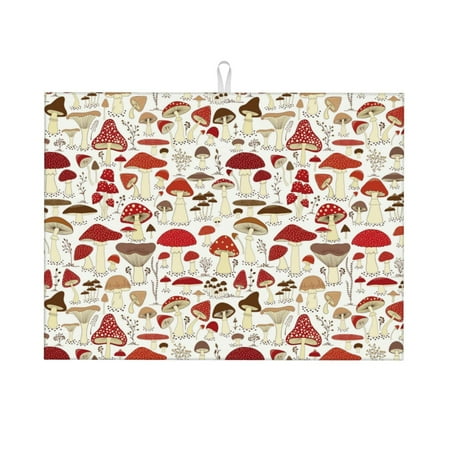 

Large Dish Drying Mats for Kitchen Counter - Cartoon Mushrooms 18x24In Anti-Slip Absorbent Microfiber Drying Mat for Kitchen Counter Mat Dish Rack Mat with Hanging Loop