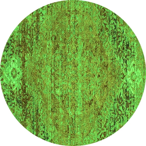 Ahgly Company Indoor Round Abstract Green Contemporary Area Rugs, 4' Round