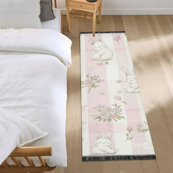 Pink Cute Bedroom Runner Rug 2'x 6' Non Slip Carpet Indoor Home Area Rug Living Room