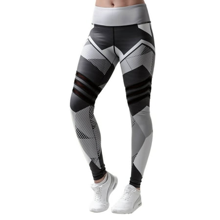 Women High Waist Yoga Pants Fitness Running Gym Stretchy Exercise Leggings Sport Trousers Geometric Long Workout (Best At Home Workout For Women)