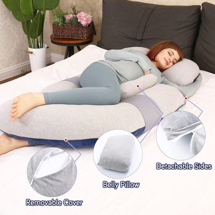 60 Inch Pregnancy Pillow Detachable U Shape Full Body Pillow For Maternity Support Sleeping Pillow For Pregnant Women GreyBlueVelvetJersey