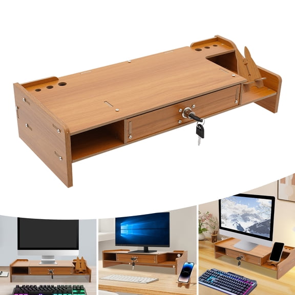 Wood Monitor Riser Rack w/ Drawer Computer/Laptop/PC Stand for Desk Organizer For Homes, Schools, Offices