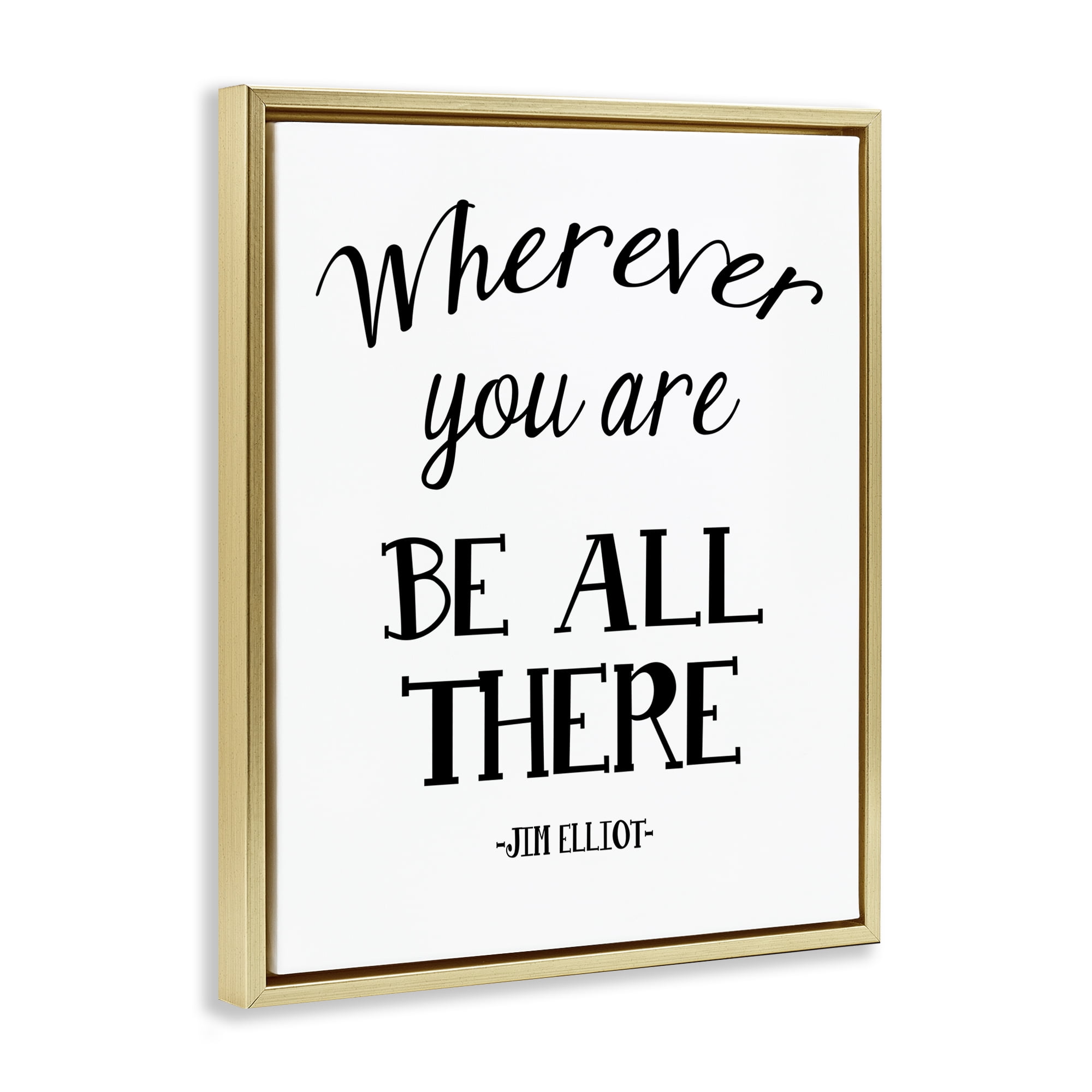 Stupell Industries Be All There Sentiment Text & Numbers Painting Gold Floater Framed Canvas Art Print Wall Art, 25 x 31