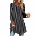 thumbnail image 3 of Womens Long Length Tunic Tops, 3/4 Sleeve Shirts for Women Fall Fashion Loose Fit Striped Printed Crewneck T-Shirts, 3 of 5