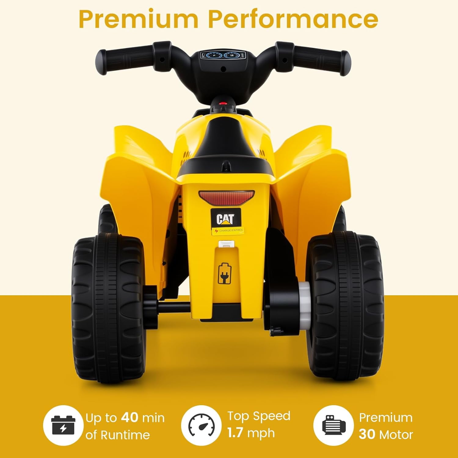 Licensed Caterpillar Kids ATV by OLAKIDS, 6V 4 Wheeler Battery Powered Motorized Quad with LED Headlight Horn, Toddlers Electric Vehicle Toy Car for Boys Girls Ages 1.5-3