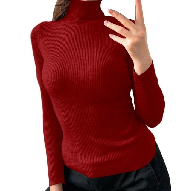 SGMVNU Chandails à Col Roulé pour Femmes Automne 2025 Manches Longues Habillé Décontracté Doux Tricoté Basique Hauts Tenues (Rouge#3, Taille Unique)