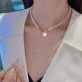 thumbnail image 1 of Collar creativo de perlas artificiales con forma de corazón de melocotón y hebilla de viento frío, temperamento retro simple para mujer, cadena de clavícula, 1 of 6