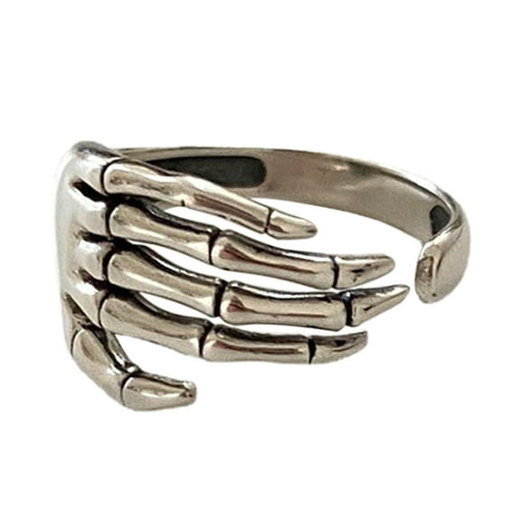 ROCKROK Women Men Punk Skeleton Hand Adjustable Ring Hip Hop Party Jewelry