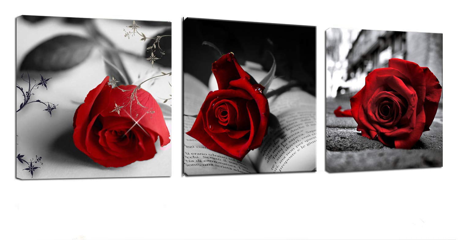 3 Pieces Posters Wall Art Canvas Painting Red Roses Poster Print Home Decor 