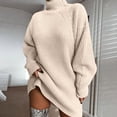 thumbnail image 1 of Vestido de punto suelto de Color sólido para mujer 2024 Otoño Invierno nuevo vestido suéter de mujer de manga larga jersey de cuello alto vestido suéter, 1 of 4