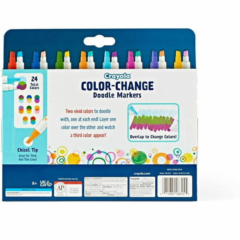 Crayola Color Change Doodle Markers - Chisel Marker Point Style -  Multicolor - 8 / Pack