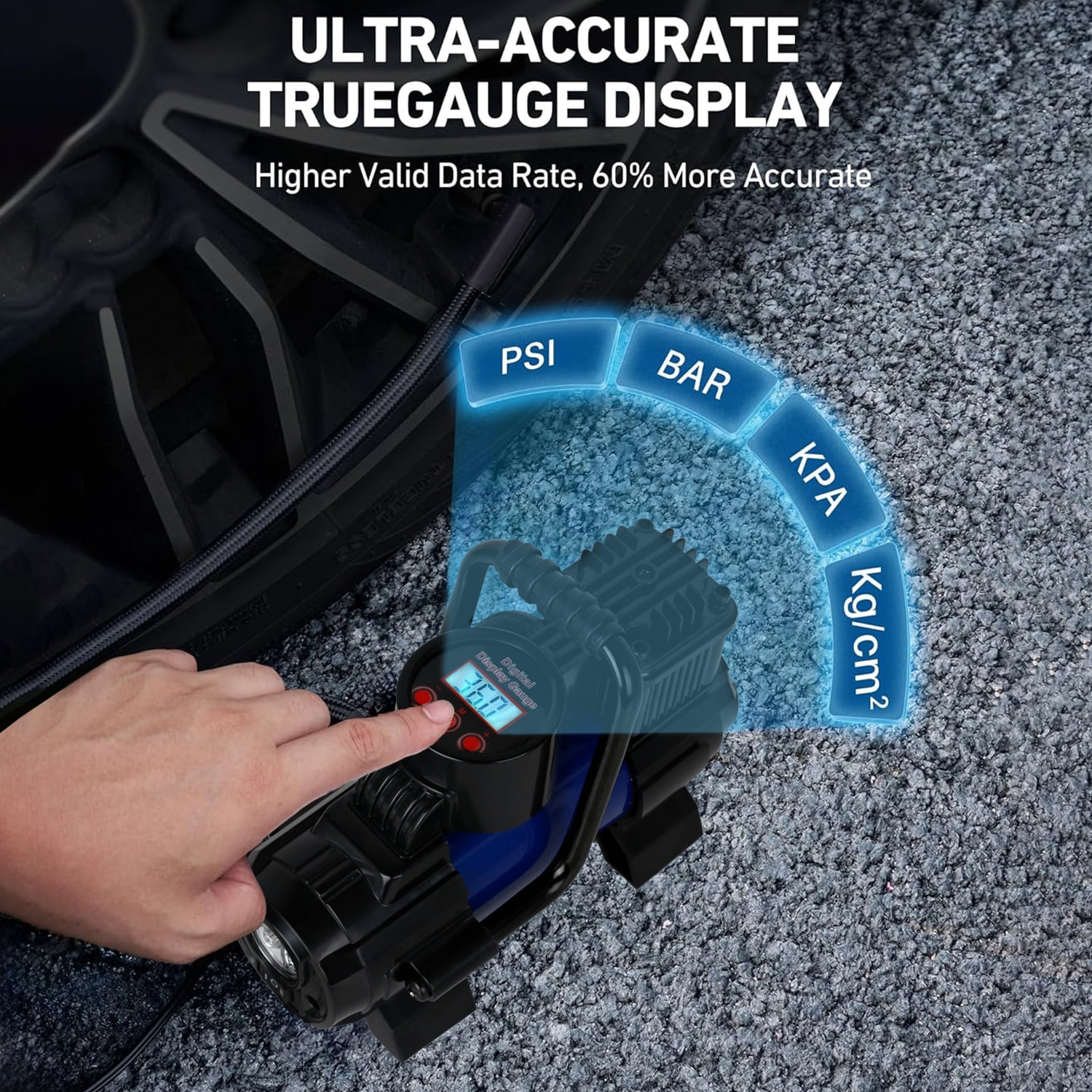 5 Heavy Duty Portable 12V 1 Car Tire Inflator Pump Air Compressor 120W 150 PSI, Blue
