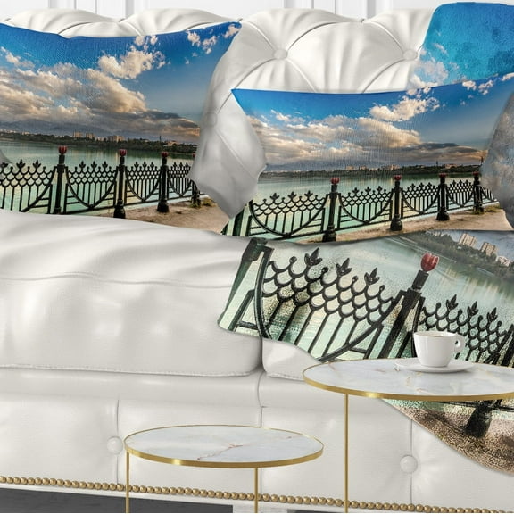 Designart City Lake Under Clouds - Cityscape Photography Throw Pillow - 12x20