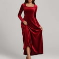 thumbnail image 2 of Oksale Floor Length Velvet Dresses for Women Trendy Square Neck Maxi Dress Vintage Long Sleeve Dresses Elegant Soft Party Dress for Wedding Guest Red M, 2 of 4