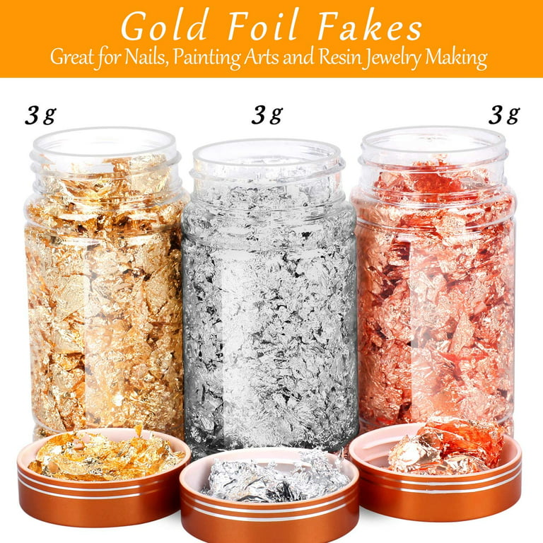 Gold Foil Flakes, 3 Colors Gold Foil Gilding Flakes, Gold Flakes for Resin,  Metallic Flakes for Nails,Crafts,Home Decor,Painting