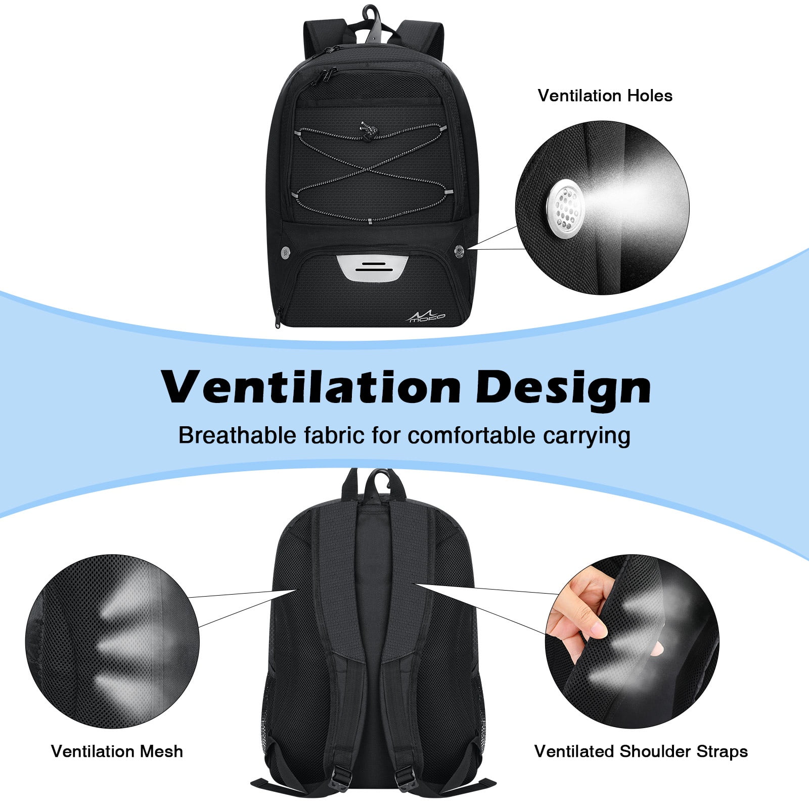 MoKo Basketball Bag Backpack with Ball Shoe Compartment, Sports Equipment Bags for Youth, Black
