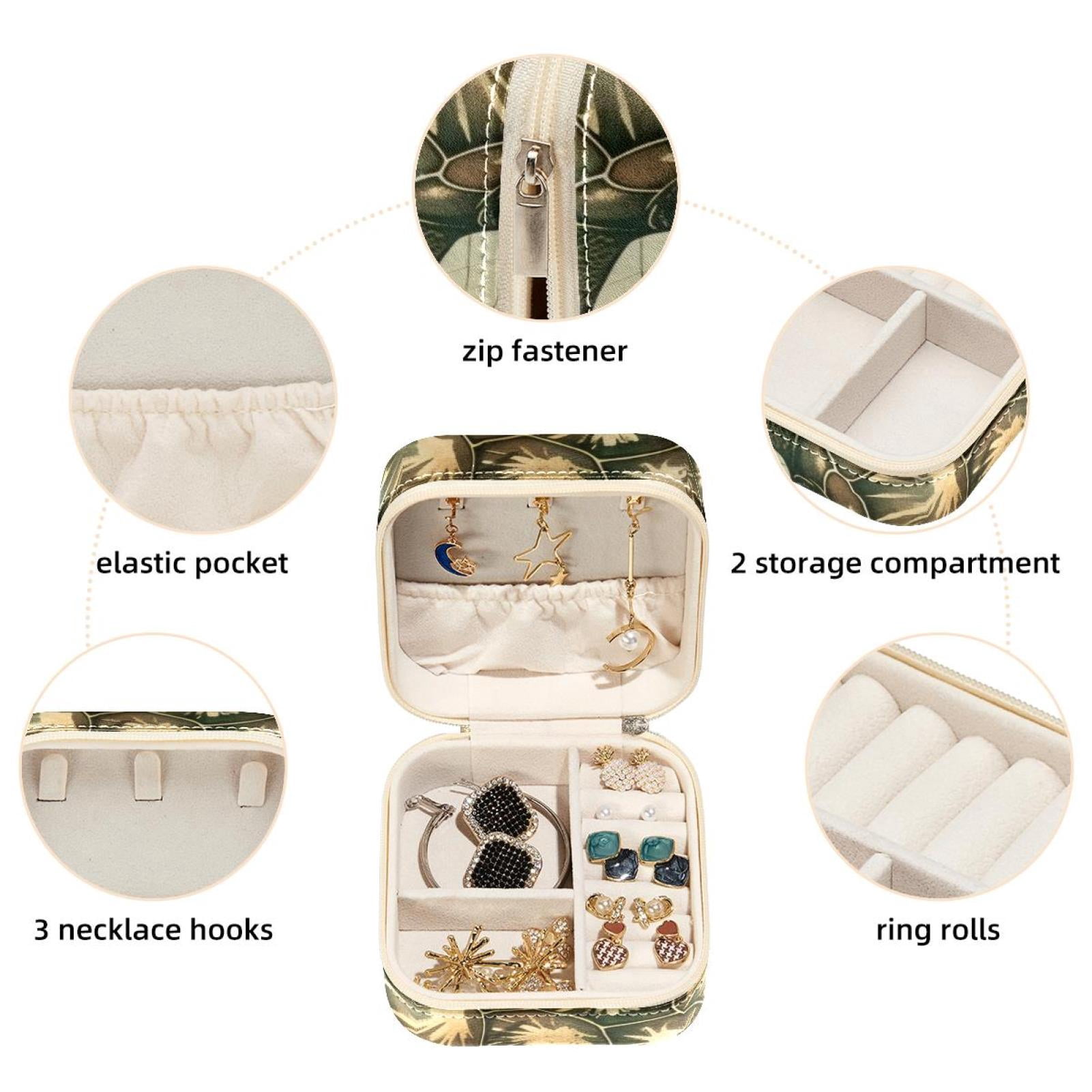 PhooArto Small Jewellery Box, Retro Map Sea Turtle Portable Travel Mini Jewelry Case for Women Leather Ring Organizer