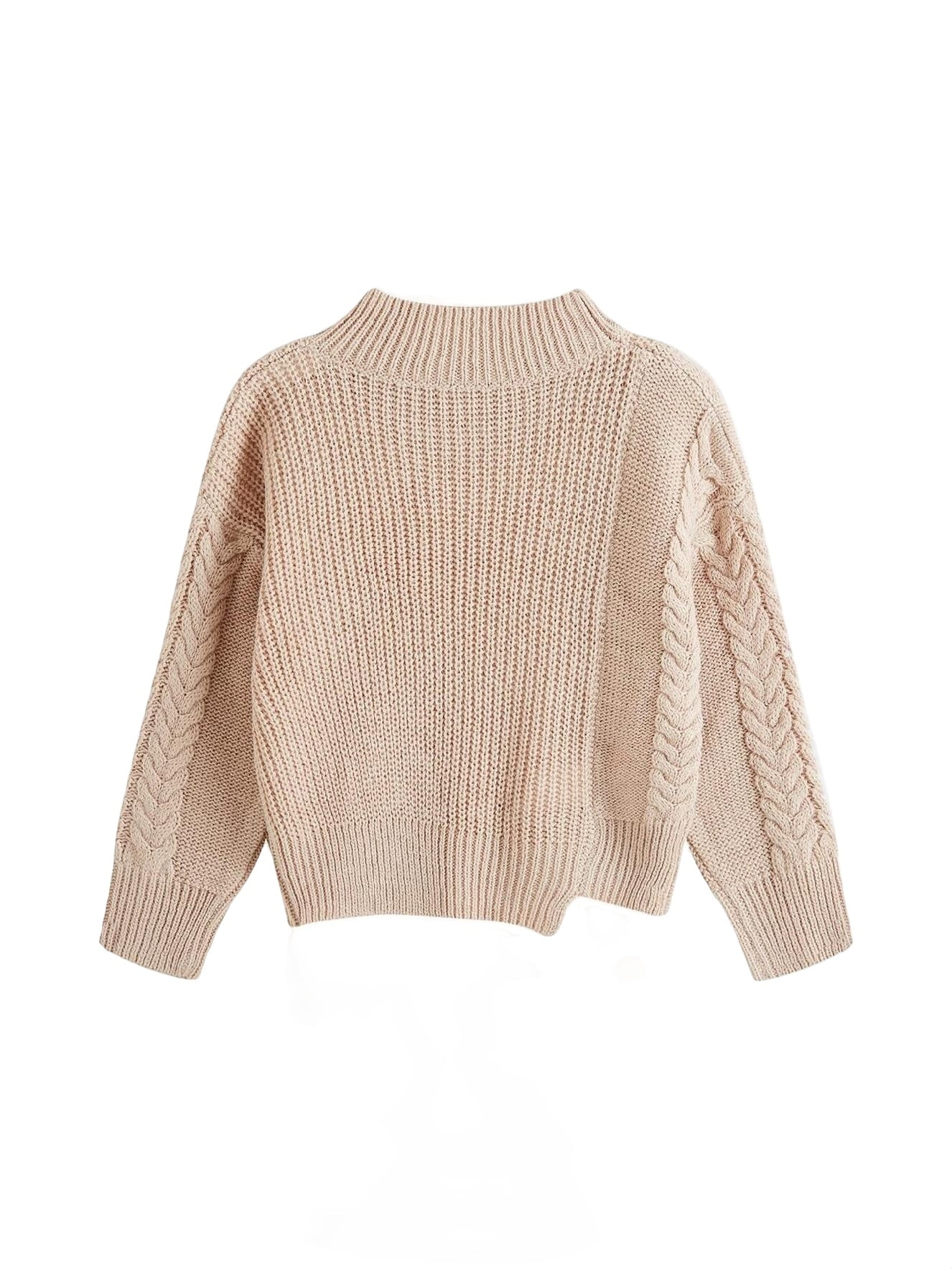 Casual Plain Round Neck Pullovers Long Sleeve Apricot Toddler Girls