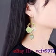 thumbnail image 3 of K-KED Green Jade Flower Earrings Drop 925 Silver Natural Delicate Jewelry Gifts Women Carved, 3 of 6